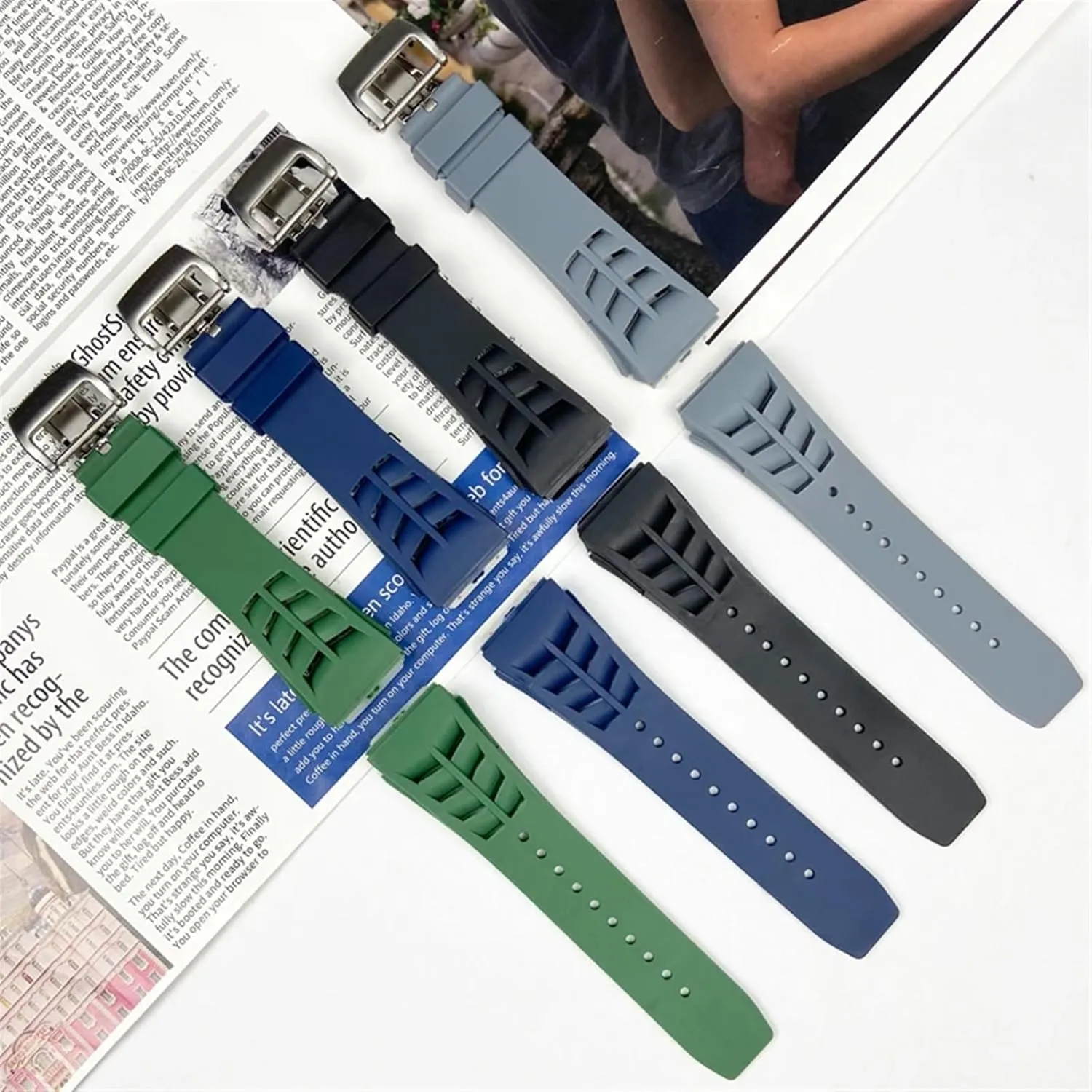 25mm Rubber Silicone Watch Band for Richard Mille Strap Stainless Steel Folding Buckle Blue Strap Watch Accessories Blue Strap