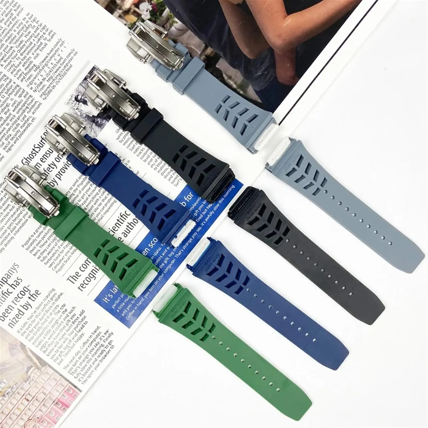 25mm Rubber Silicone Watch Band for Richard Mille Strap Stainless Steel Folding Buckle Blue Strap Watch Accessories Blue Strap