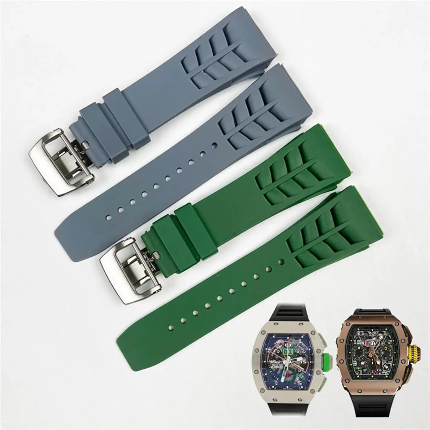 25mm Rubber Silicone Watch Band for Richard Mille Strap Stainless Steel Folding Buckle Blue Strap Watch Accessories Blue Strap