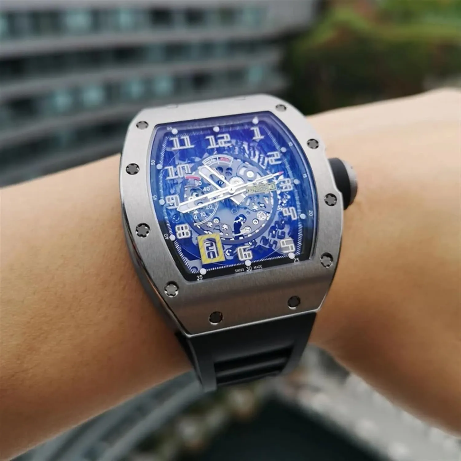 25mm Rubber Silicone Watch Band for Richard Mille Strap Stainless Steel Folding Buckle Blue Strap Watch Accessories Blue Strap