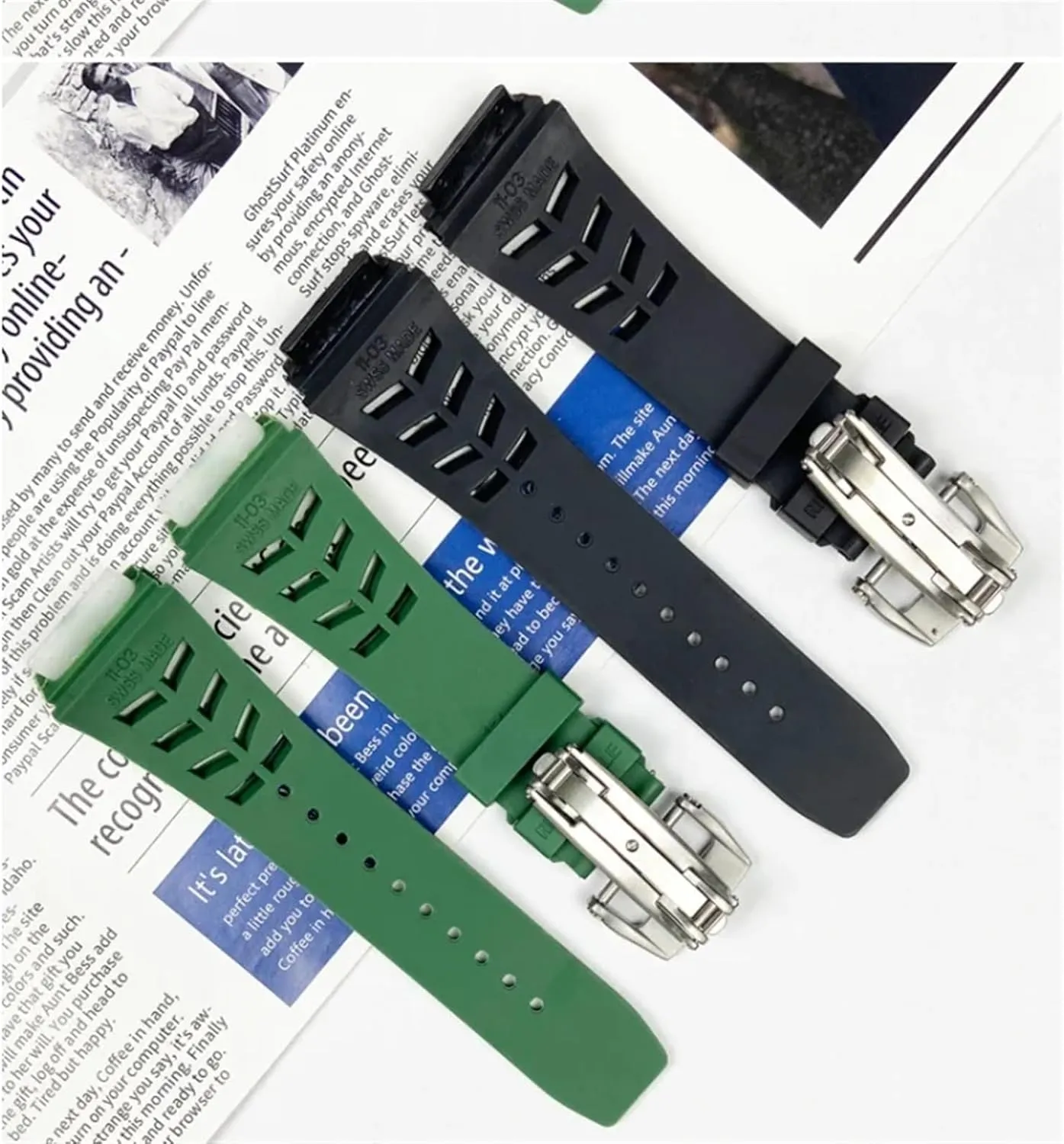 25mm Rubber Silicone Watch Band for Richard Mille Strap Stainless Steel Folding Buckle Blue Strap Watch Accessories Blue Strap