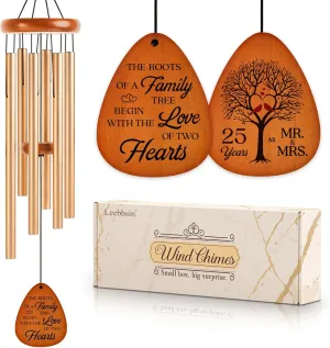25th Anniversary Wedding Wind Chime, Happy 25th Anniversary Romantic Gifts for Couple, Parents, Wife, Husband, Friends, Sliver Wedding Keepsake Gifts Ideas-Large 36''