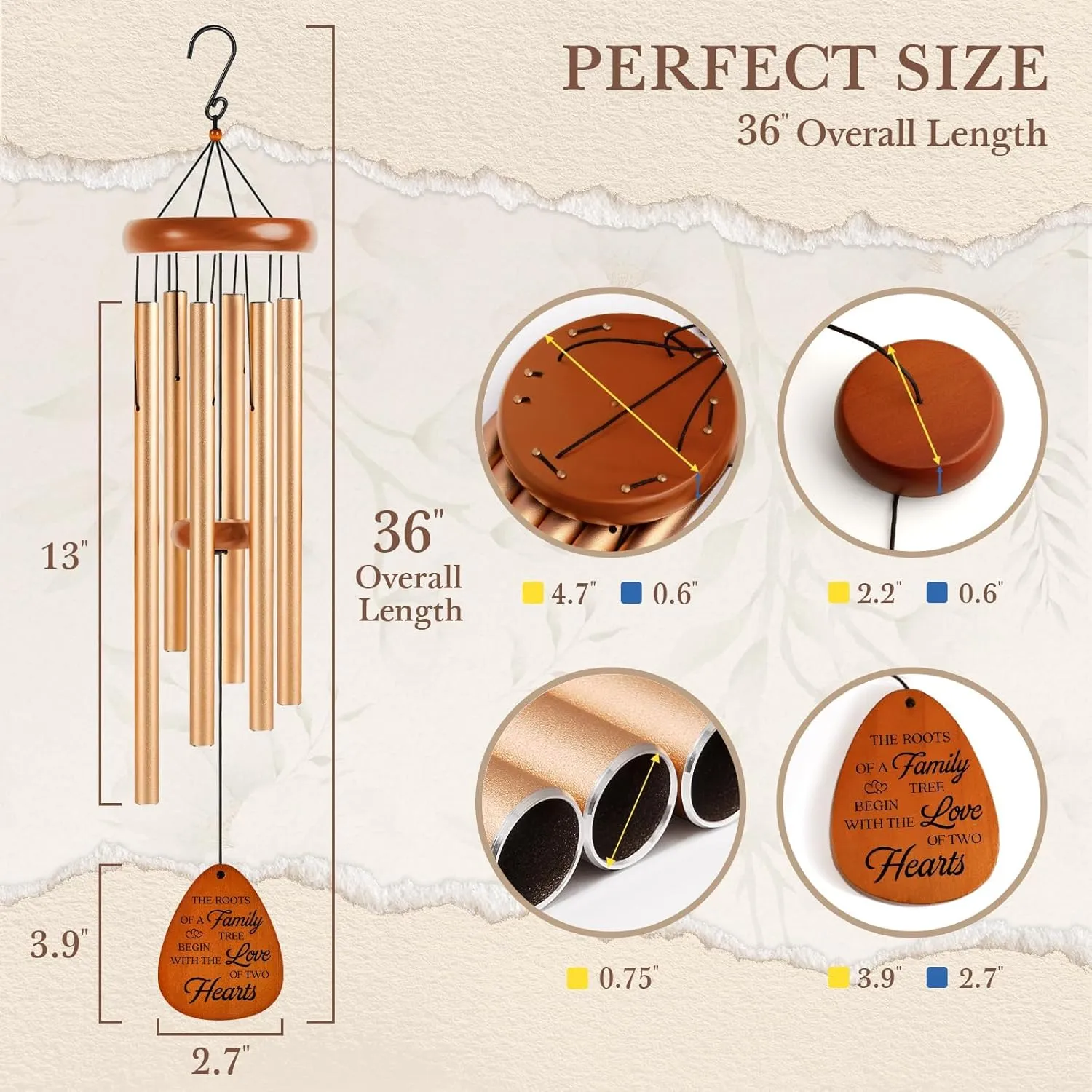 25th Anniversary Wedding Wind Chime, Happy 25th Anniversary Romantic Gifts for Couple, Parents, Wife, Husband, Friends, Sliver Wedding Keepsake Gifts Ideas-Large 36''