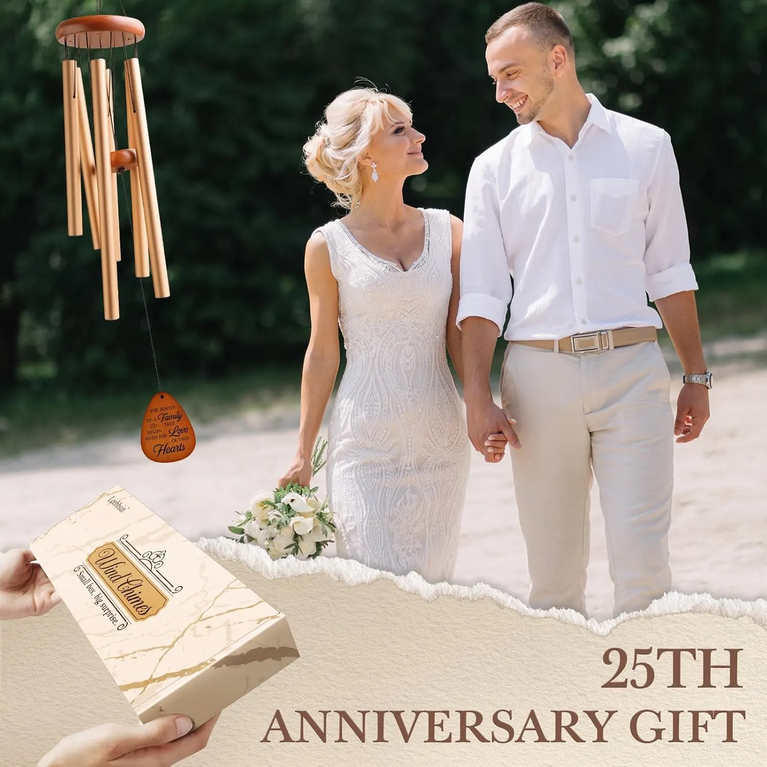 25th Anniversary Wedding Wind Chime, Happy 25th Anniversary Romantic Gifts for Couple, Parents, Wife, Husband, Friends, Sliver Wedding Keepsake Gifts Ideas-Large 36''