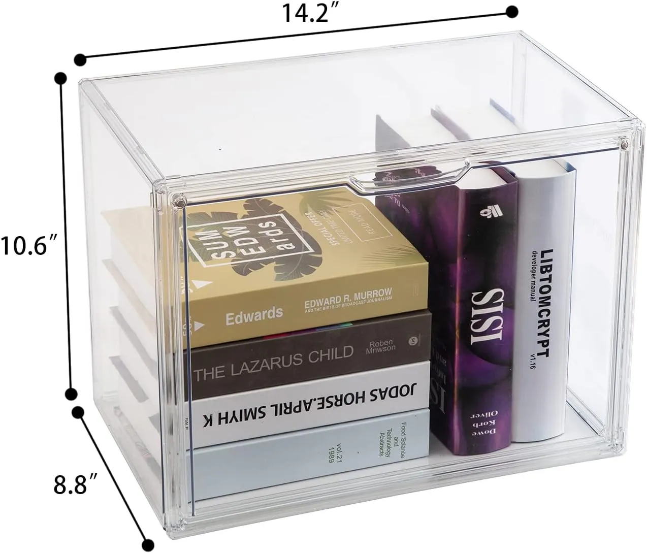 2PACKS Clear Book Storage Organizer for Bookshelf, Plastic Stackable Book Display Case with Magnetic Door, Acrylic Showcase for Toys Handbags, Shoes, Purses