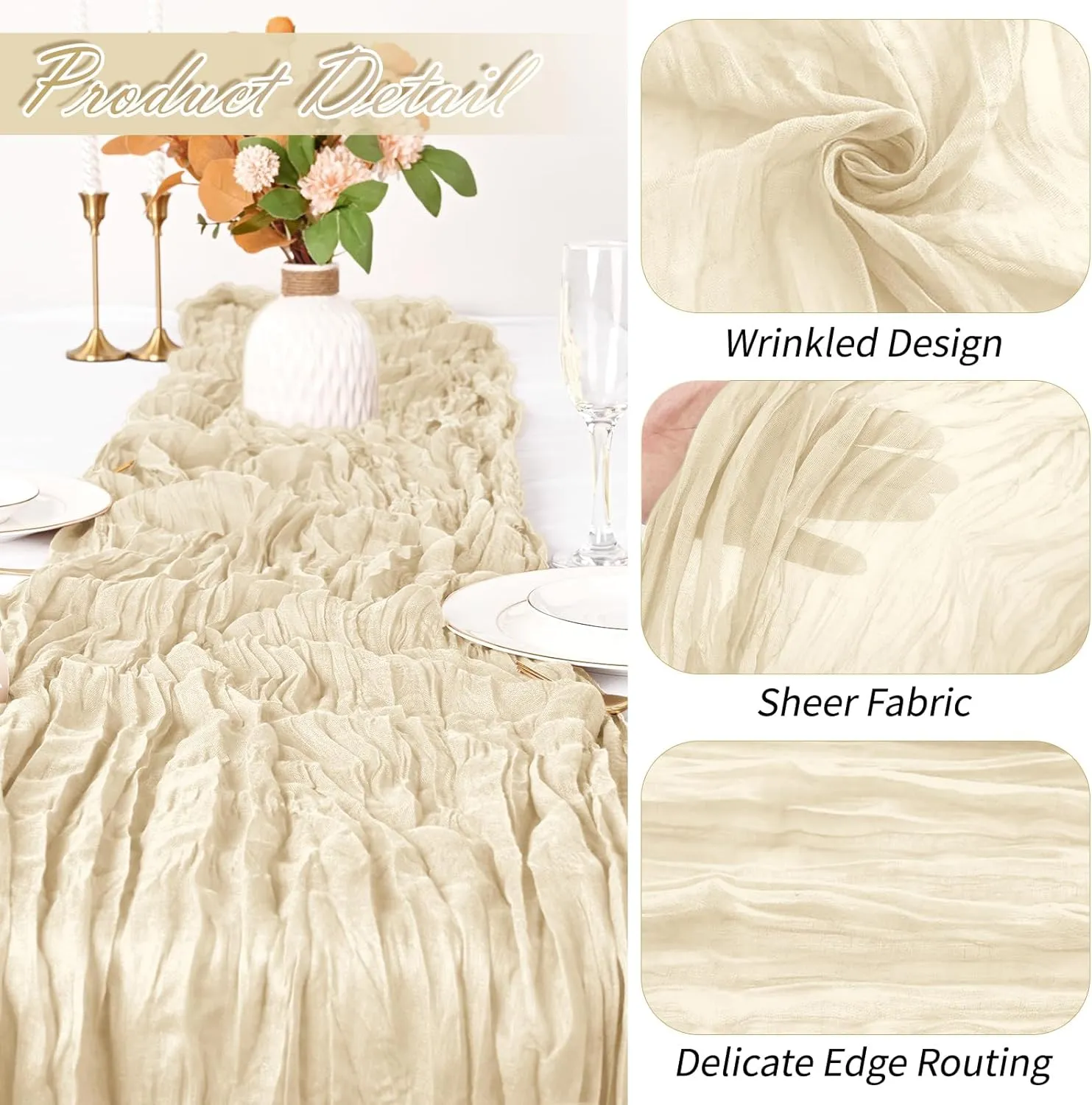 30 Pack Ivory Cheesecloth Table Runner 17 x 108 inch Cheese Cloth Table Runners 9ft Ivory Table Runner Rustic Romantic Sheer Gauze Runner for Wedding Party Baby Shower Table Decoration