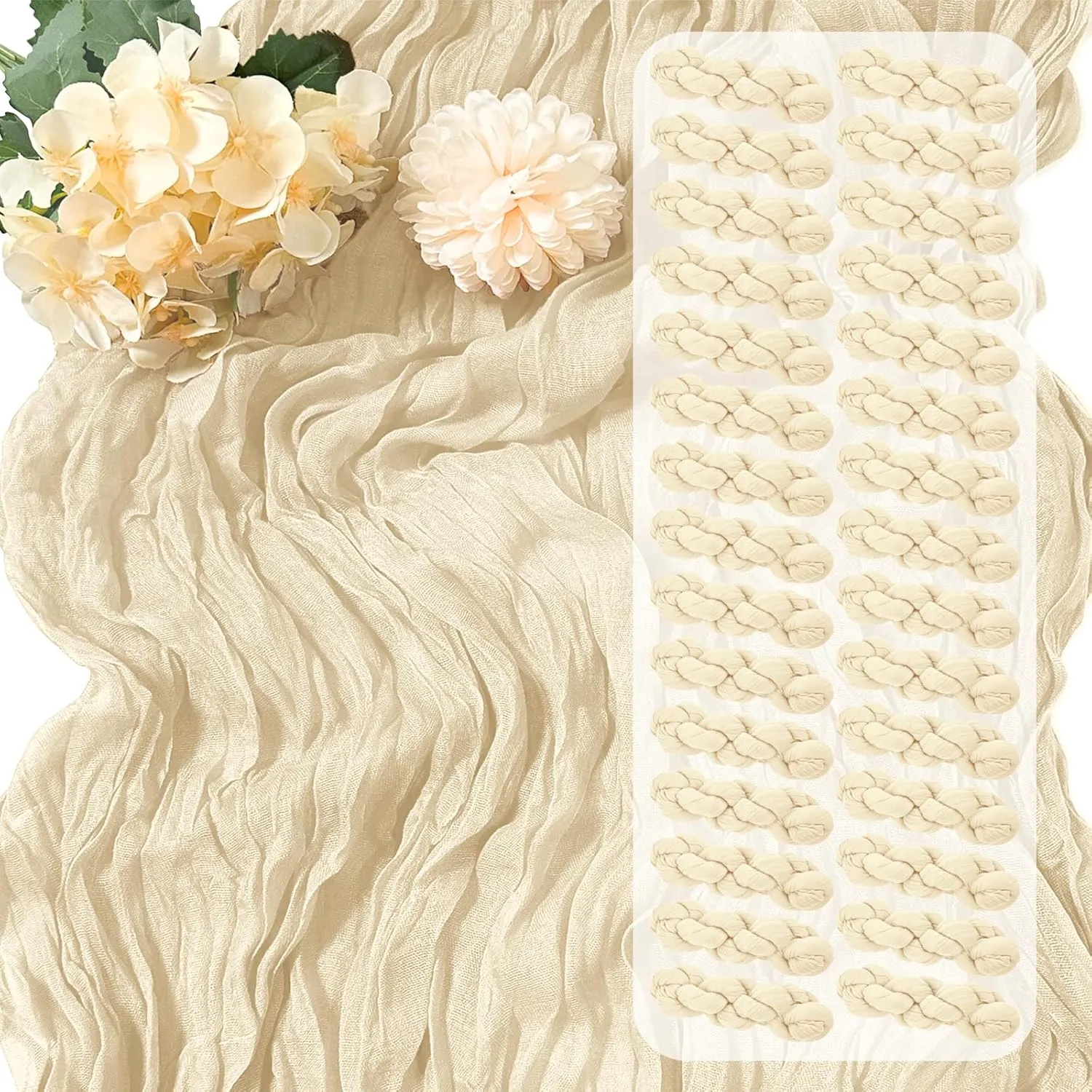 30 Pack Ivory Cheesecloth Table Runner 17 x 108 inch Cheese Cloth Table Runners 9ft Ivory Table Runner Rustic Romantic Sheer Gauze Runner for Wedding Party Baby Shower Table Decoration