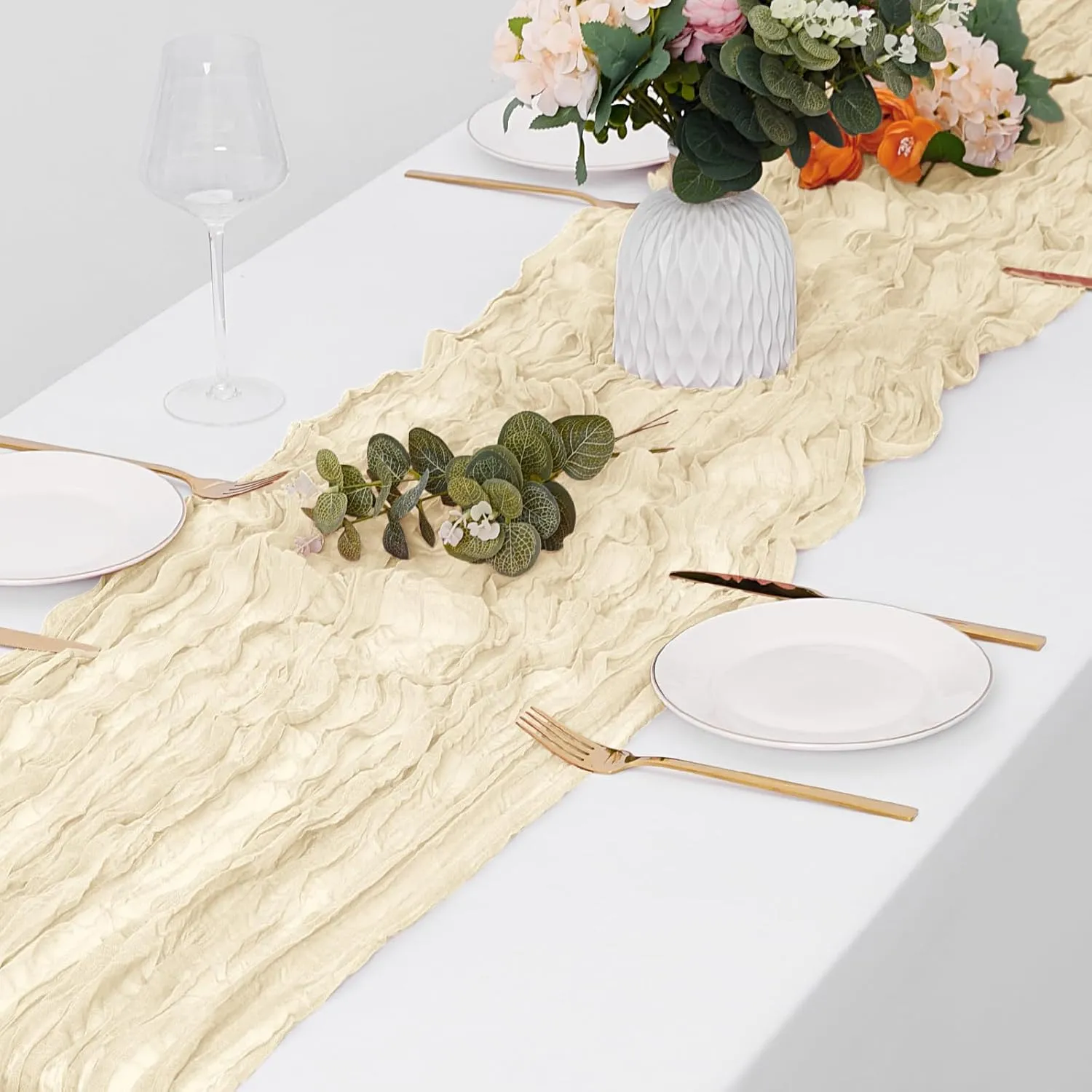 30 Pack Ivory Cheesecloth Table Runner 17 x 108 inch Cheese Cloth Table Runners 9ft Ivory Table Runner Rustic Romantic Sheer Gauze Runner for Wedding Party Baby Shower Table Decoration