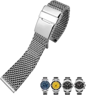 316L Stainless Steel 22mm 24mm Watch Band Fit for Breitling Superocean Heritage Solid Metal Bracelets Mesh Woven Strap