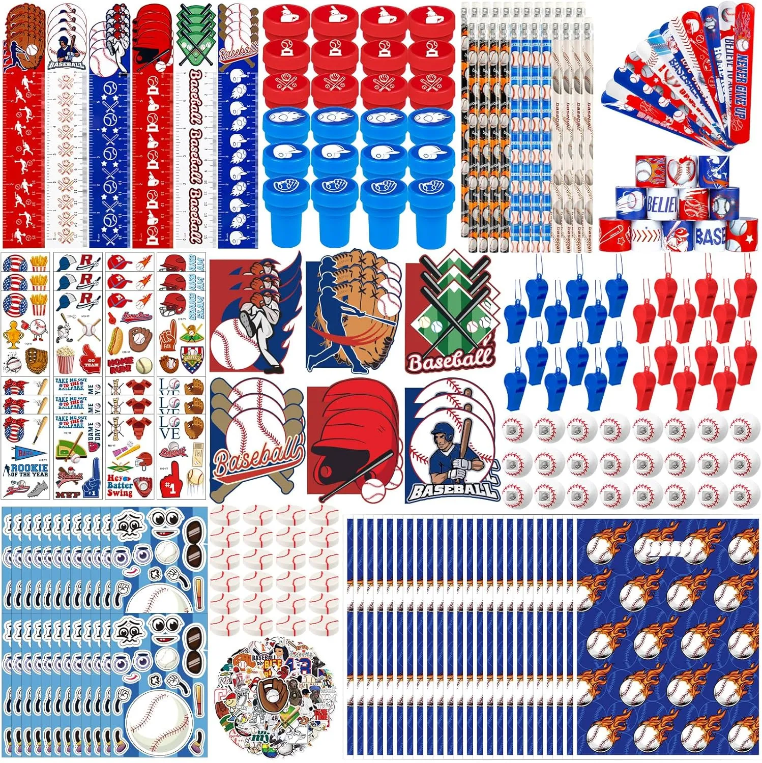 364 Pcs Baseball Party Favors 24 Sets Baseball Goodie Bag Stuffers Mini Cards Pencil Sharpener Eraser Tattoos Stickers Bracelets for Team Gift Ideal Baseball Birthday Party Decorations Supplies