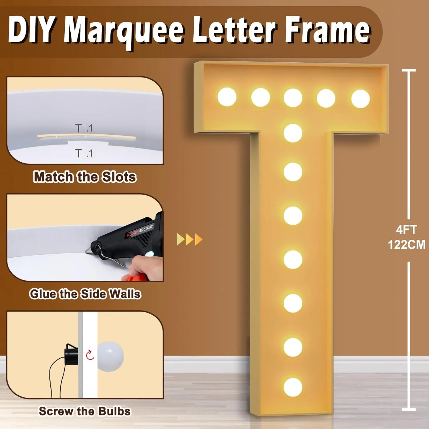 4FT Marquee Light Up Letter T, Large DIY Giant Letter for Baby Shower, Birthday Party Backdrop Decor, Wedding Engagement Party, Pre-Cut Foam Board