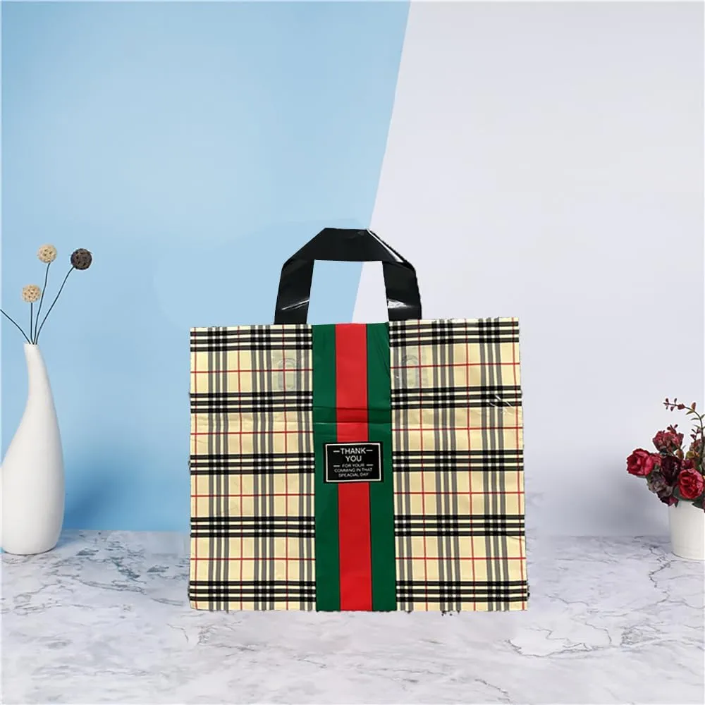 50 Count 9.8'' x 11.8'' Plastic Brown Thank You Bags with Handle for Customers Parties Favors Goodies