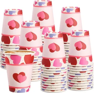 50 Pcs Valentine's Day Paper Cups 12 oz Conversation Heart Paper Cups Disposable Valentines Cups Hot Chocolate Coffee Tea Drinking Cups for Anniversary Wedding Party Supplies(Red,Vivid)