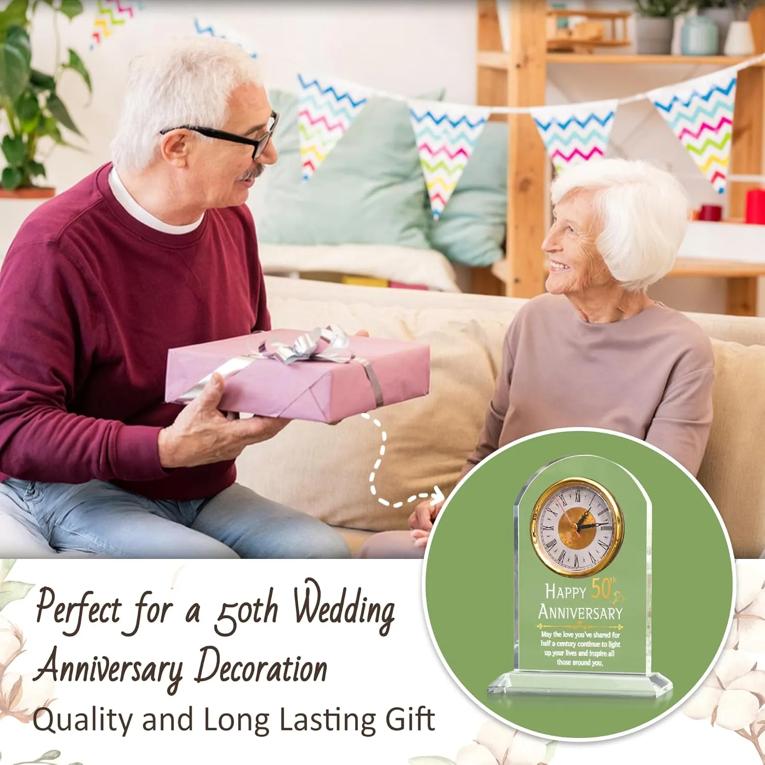 50th Anniversary Wedding Gift, Anniversary Quartz Clock, Desk Table Clock, 50 Years of Marriage, Golden Wedding for Couple, Parents, Grandparents (50th Anniversary)