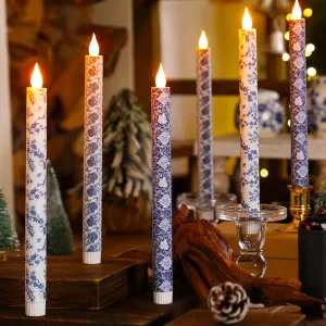 6 Pcs Chinoiserie Flameless Candles 10.6 Inch Blue and White Battery Operated Led Candlesticks Chinoiserie Decor for Wedding Party Home Table Centerpiece Mother's Day Gifts(Blue Chinoiserie Style)