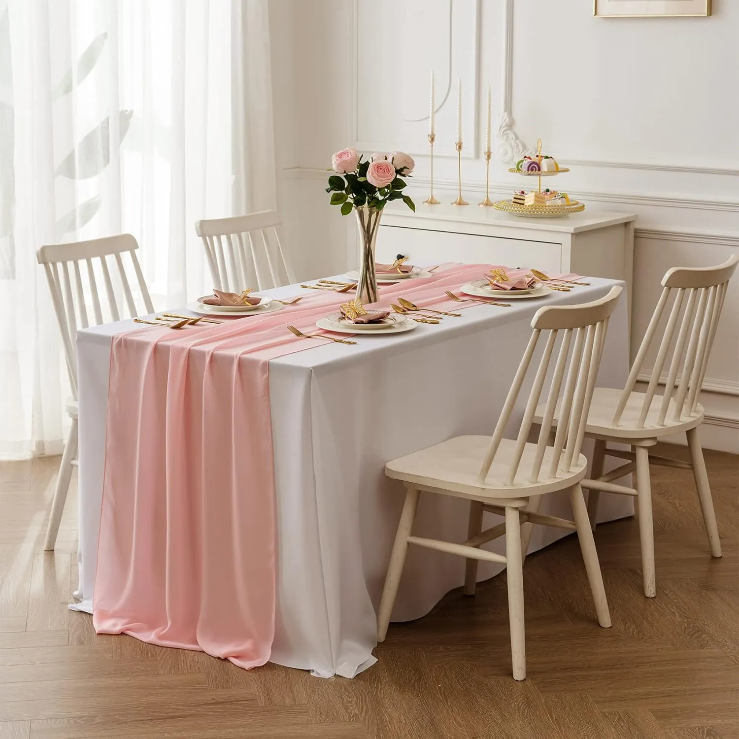 6Pack 9ft Chiffon Table Runner 14x108 Inch Sheer Romantic Table Runner for Wedding Birthday Party Bridal Shower Outdoor Decoration-Light Pink