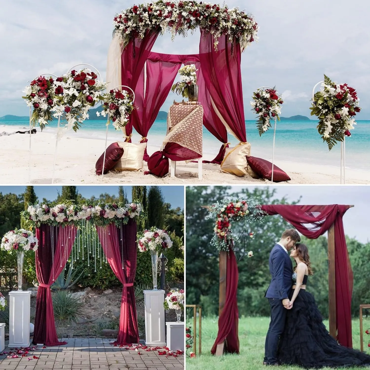 8 Panels Wedding Arch Draping Fabric 28" x20Ft Wedding Arch Drapes Chiffon Fabric Drape Sheer Backdrop Curtain for Weddings Party Swag Ceremony Birthday Arbor Drapery Reception Ceiling Décor(Burgundy)