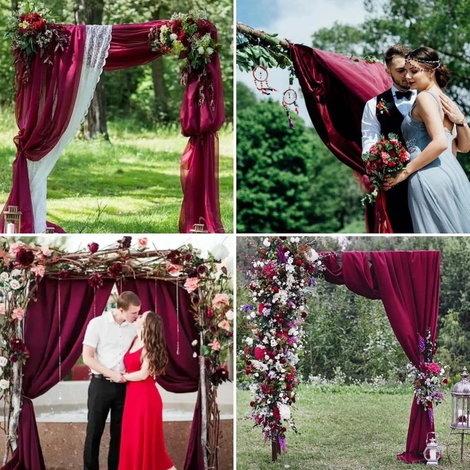 8 Panels Wedding Arch Draping Fabric 28" x20Ft Wedding Arch Drapes Chiffon Fabric Drape Sheer Backdrop Curtain for Weddings Party Swag Ceremony Birthday Arbor Drapery Reception Ceiling Décor(Burgundy)