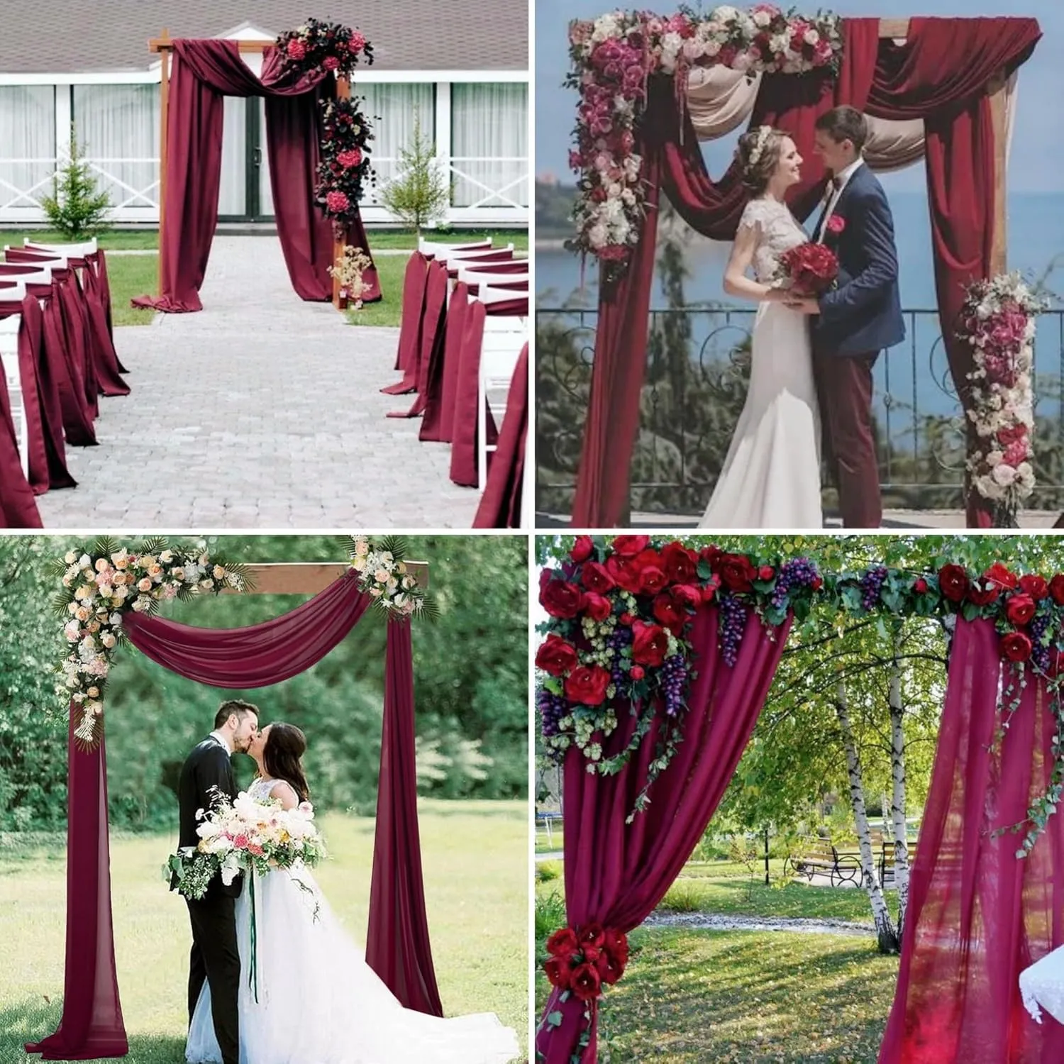 8 Panels Wedding Arch Draping Fabric 28" x20Ft Wedding Arch Drapes Chiffon Fabric Drape Sheer Backdrop Curtain for Weddings Party Swag Ceremony Birthday Arbor Drapery Reception Ceiling Décor(Burgundy)