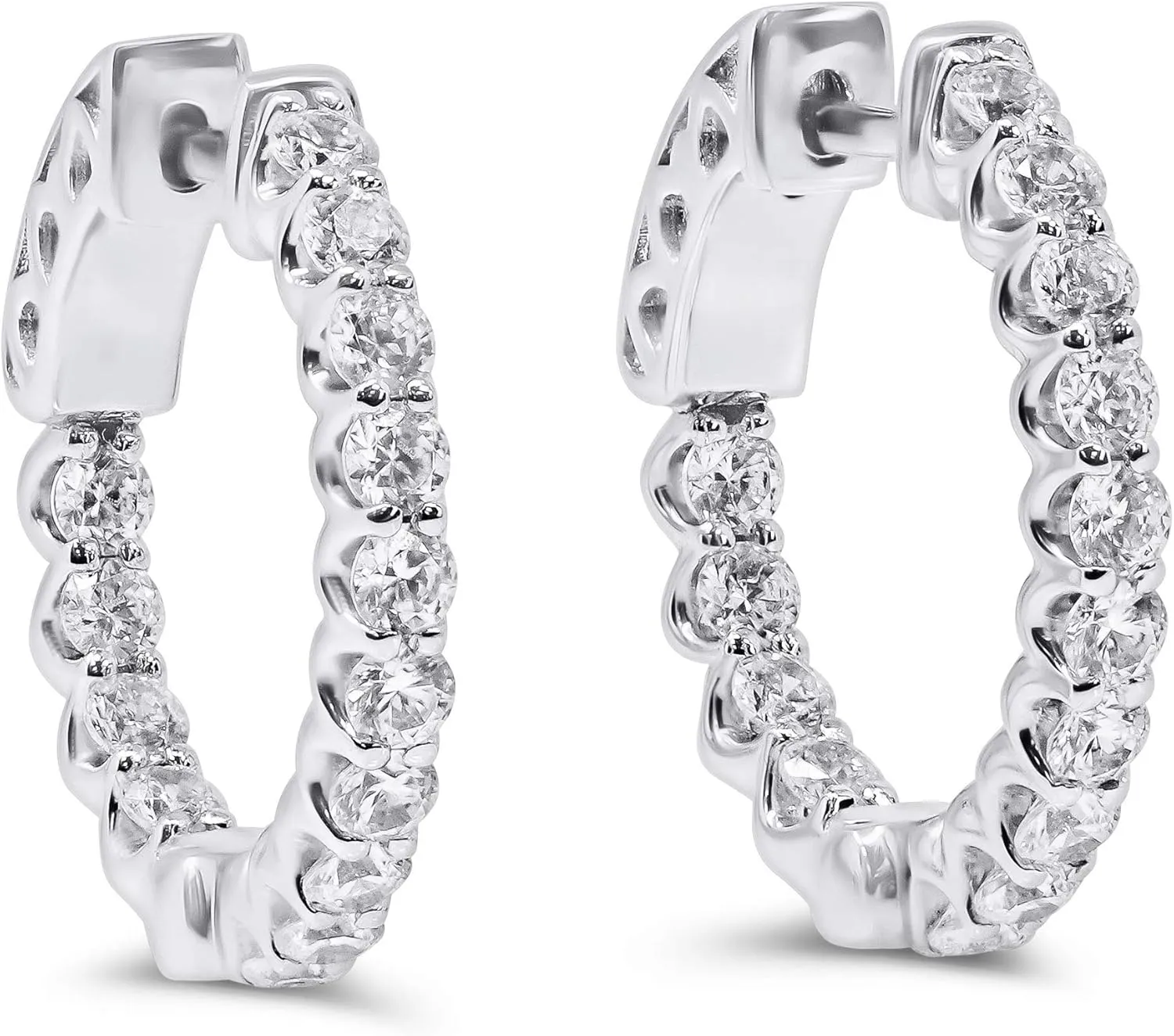 925 Sterling Silver CZ Huggie Earrings. Rhodium Plated with Round Cubic Zirconia. 1.5cm Diameter