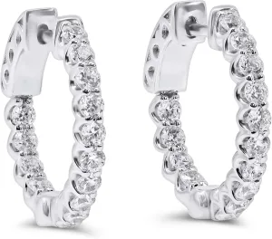 925 Sterling Silver CZ Huggie Earrings. Rhodium Plated with Round Cubic Zirconia. 1.5cm Diameter