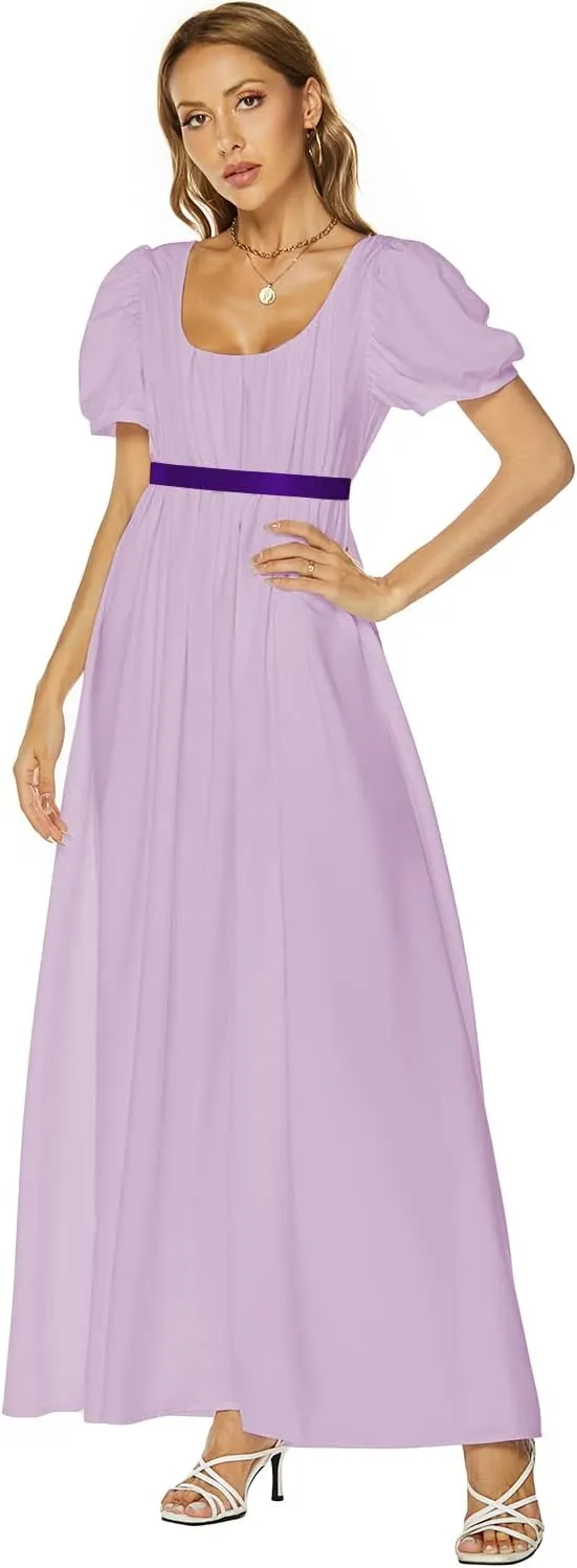 Abaowedding Regency Dresses for Women Victorian Tea Gown Dress with Satin Sash Vintage Ball Gown Ruffle Puff Sleeve