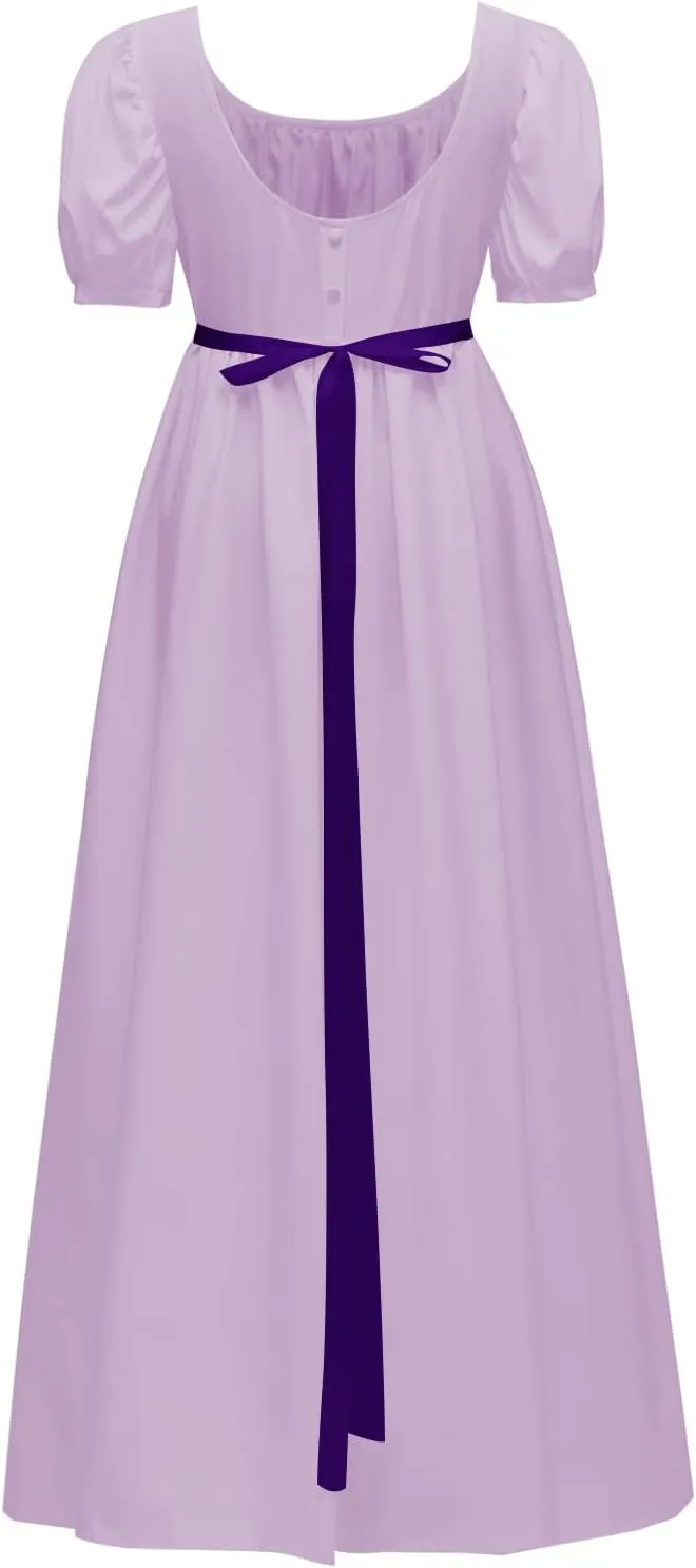 Abaowedding Regency Dresses for Women Victorian Tea Gown Dress with Satin Sash Vintage Ball Gown Ruffle Puff Sleeve