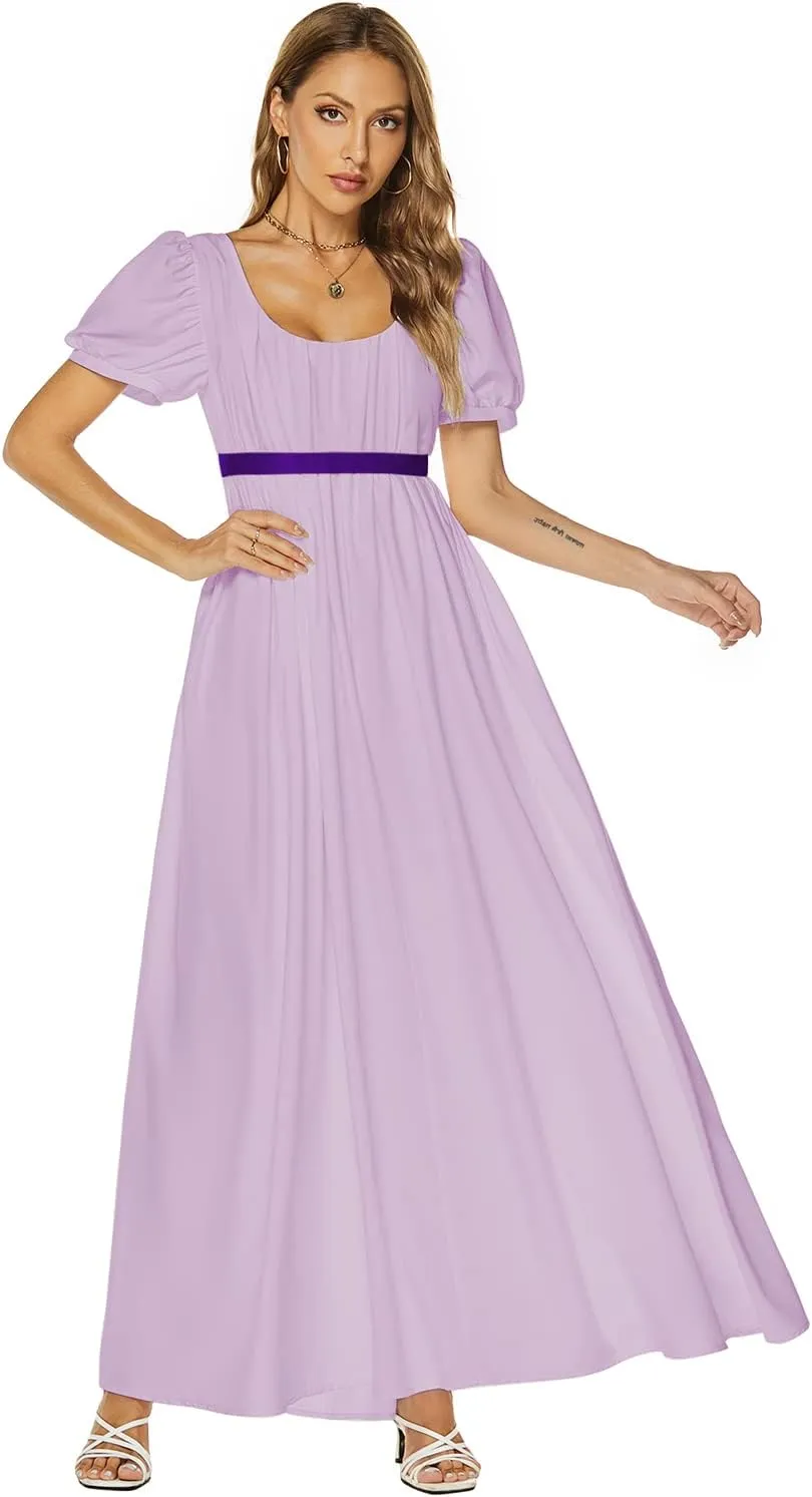 Abaowedding Regency Dresses for Women Victorian Tea Gown Dress with Satin Sash Vintage Ball Gown Ruffle Puff Sleeve