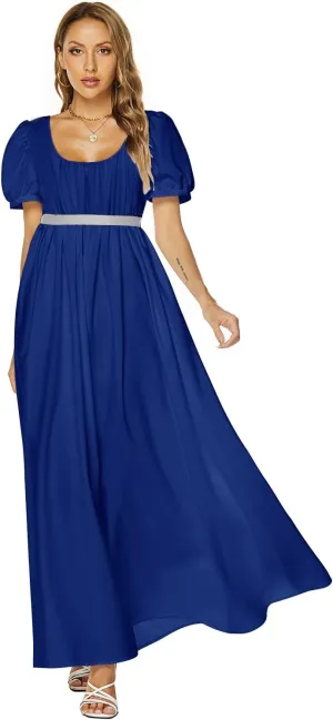 Abaowedding Regency Dresses for Women Victorian Tea Gown Dress with Satin Sash Vintage Ball Gown Ruffle Puff Sleeve