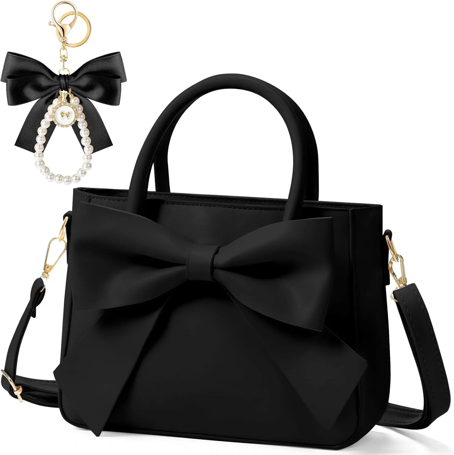 Abbylike Cute Purses for Women Leather Crossbody with Bow Charm Small Handbags with Adjustable Shoulder Strap