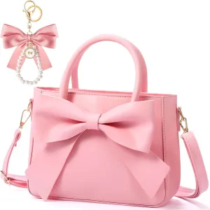 Abbylike Cute Purses for Women Leather Crossbody with Bow Charm Small Handbags with Adjustable Shoulder Strap