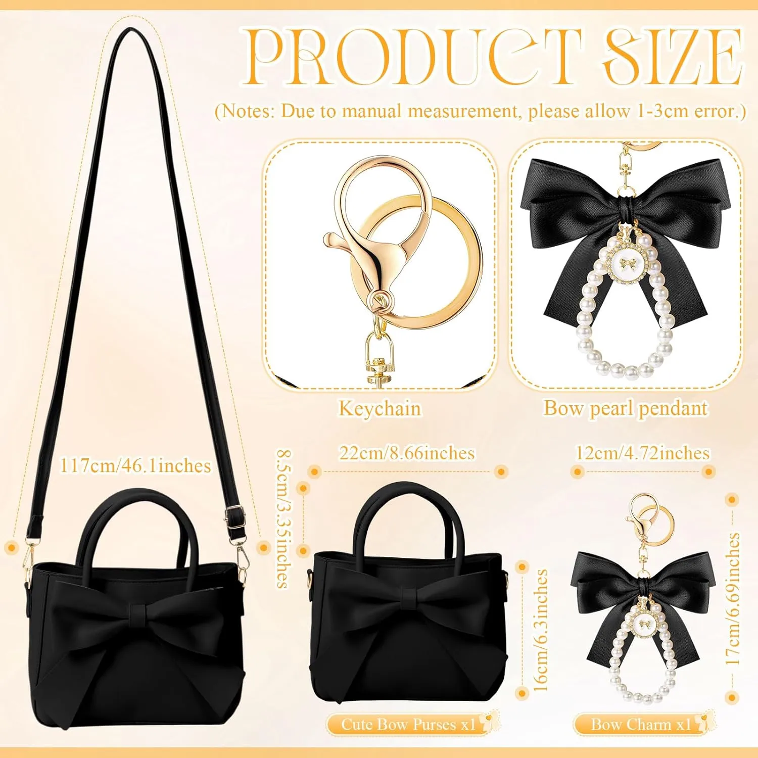 Abbylike Cute Purses for Women Leather Crossbody with Bow Charm Small Handbags with Adjustable Shoulder Strap