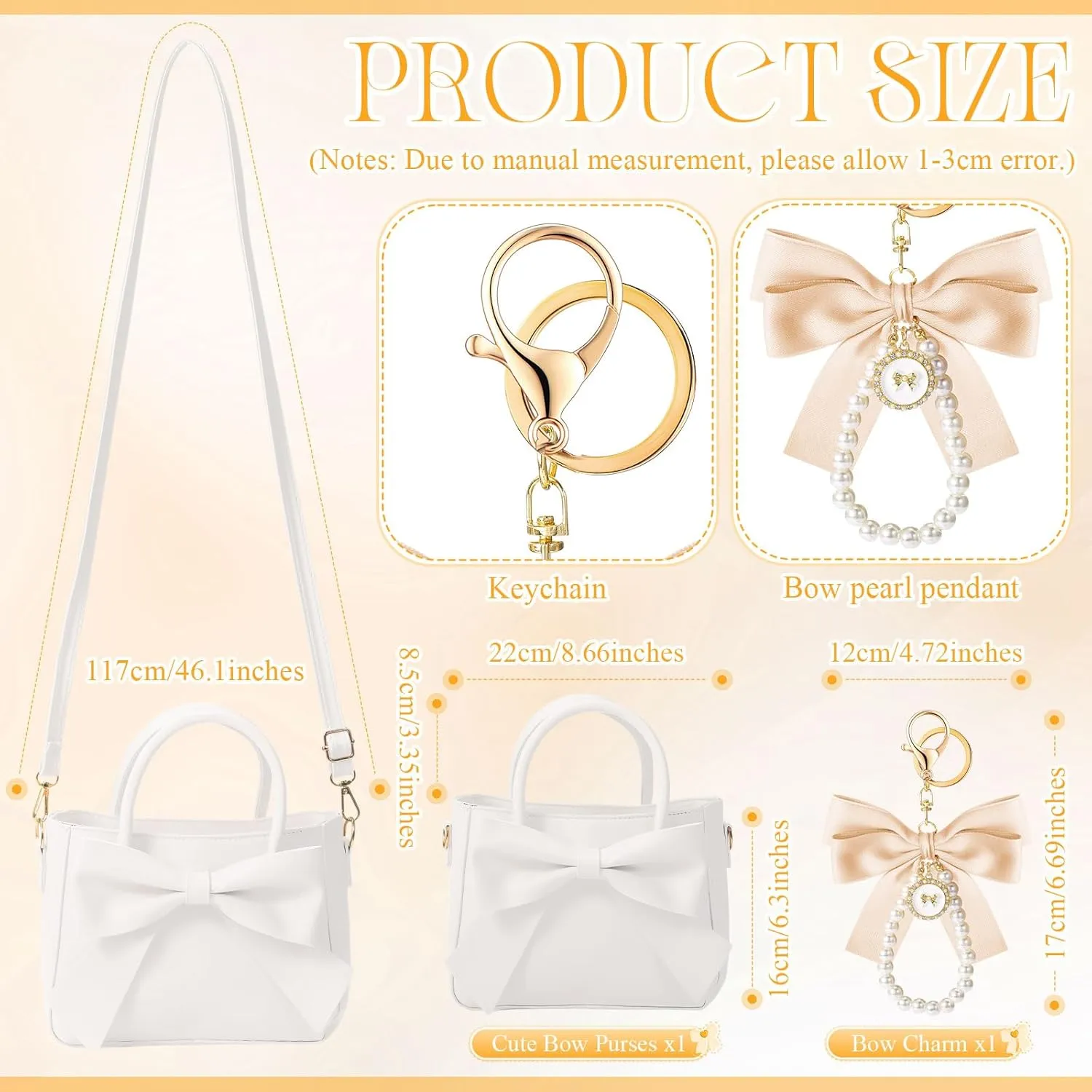 Abbylike Cute Purses for Women Leather Crossbody with Bow Charm Small Handbags with Adjustable Shoulder Strap