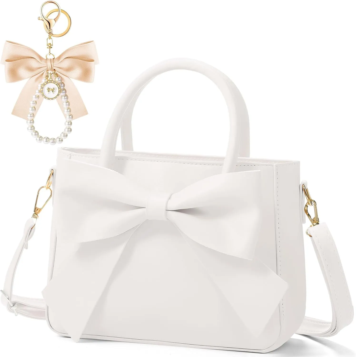 Abbylike Cute Purses for Women Leather Crossbody with Bow Charm Small Handbags with Adjustable Shoulder Strap