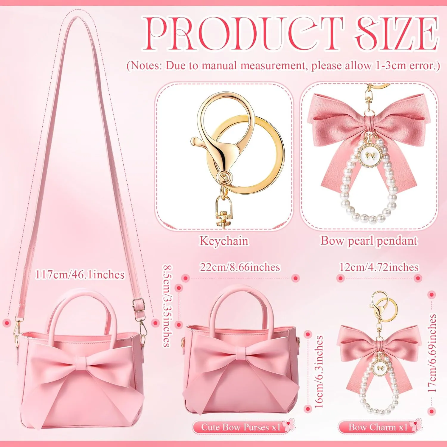 Abbylike Cute Purses for Women Leather Crossbody with Bow Charm Small Handbags with Adjustable Shoulder Strap