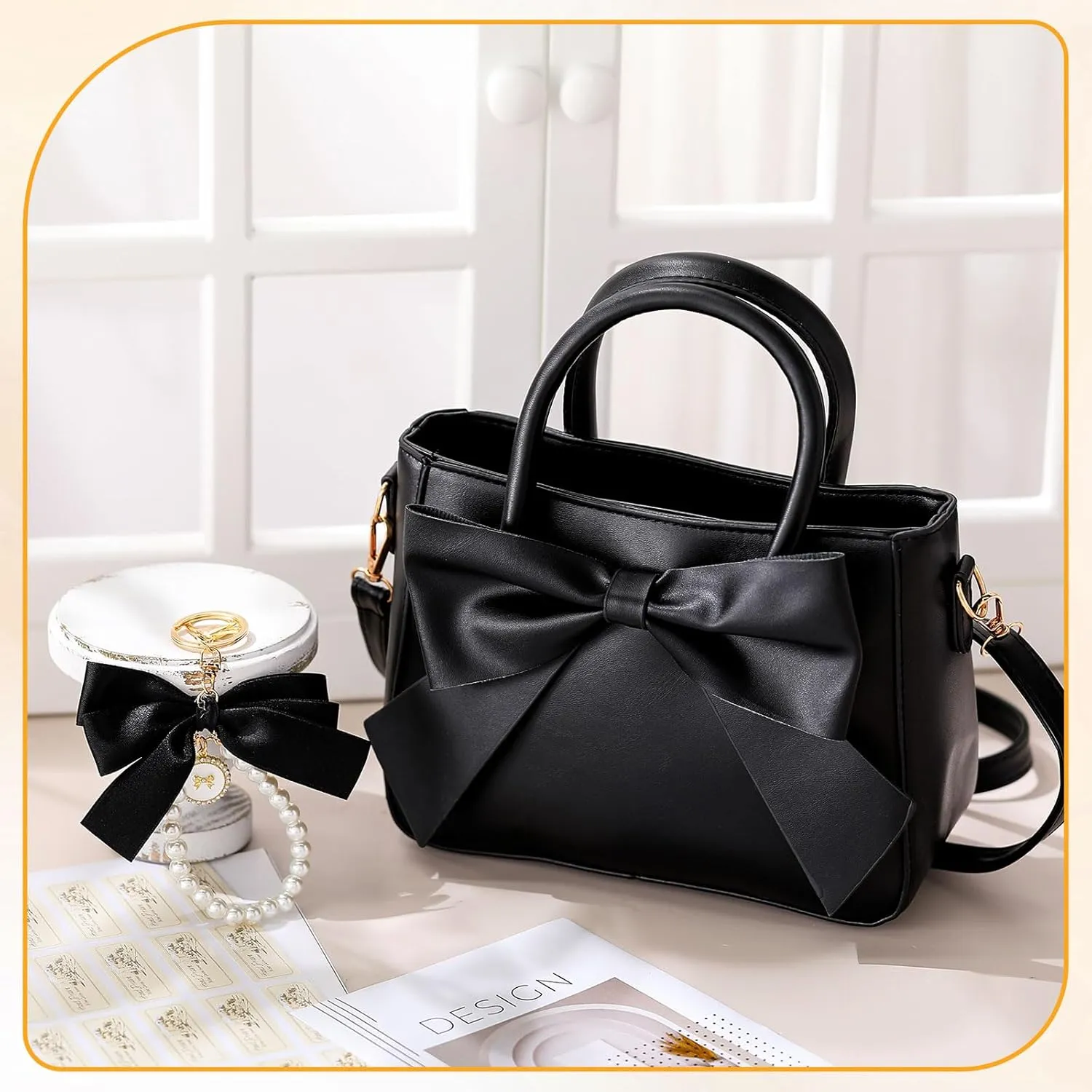 Abbylike Cute Purses for Women Leather Crossbody with Bow Charm Small Handbags with Adjustable Shoulder Strap