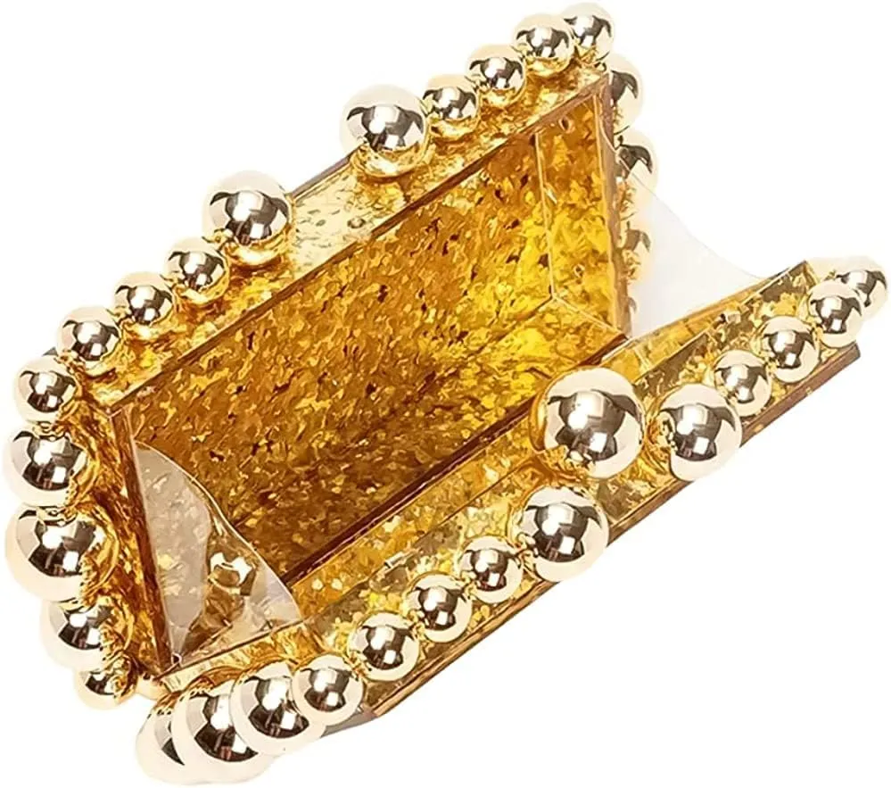 Acrylic Evening Beaded Clutch Box Bag for Women Glitter Marble Purse Handbag for Wedding Cocktail Party Prom Bride