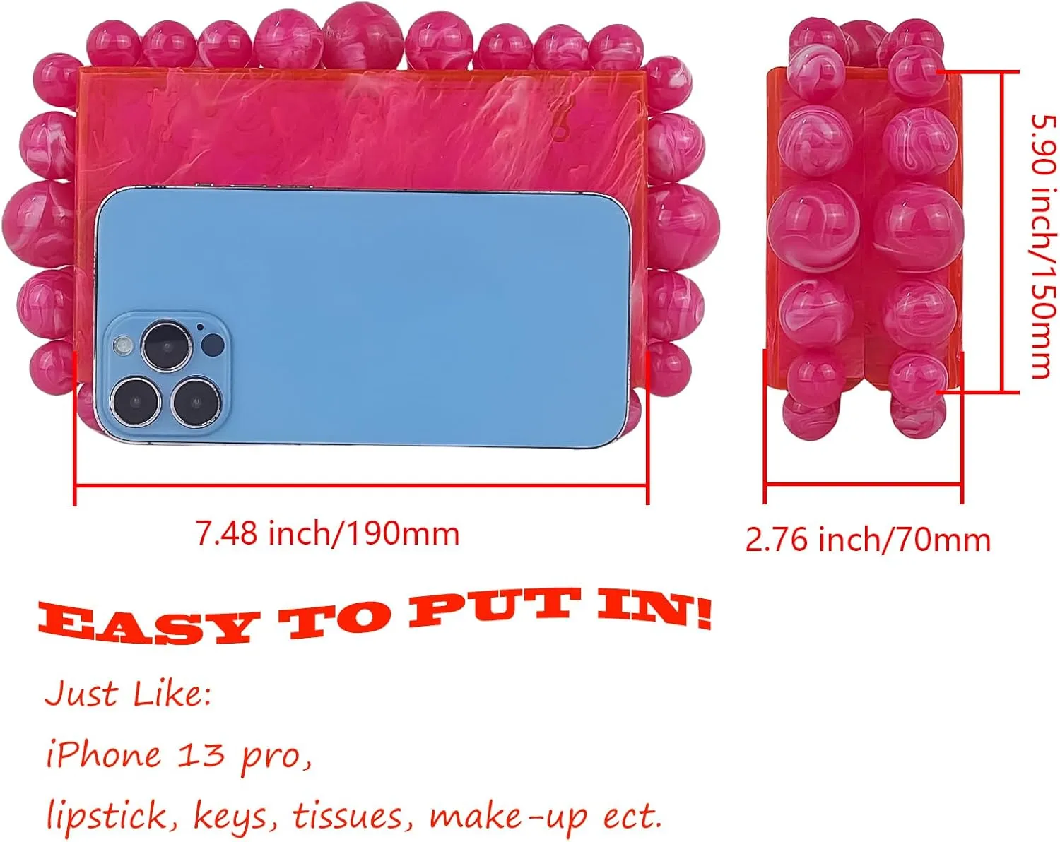 Acrylic Evening Handbag Marble Box Clutch Purse Women Beaded Party Prom Cocktail Bag