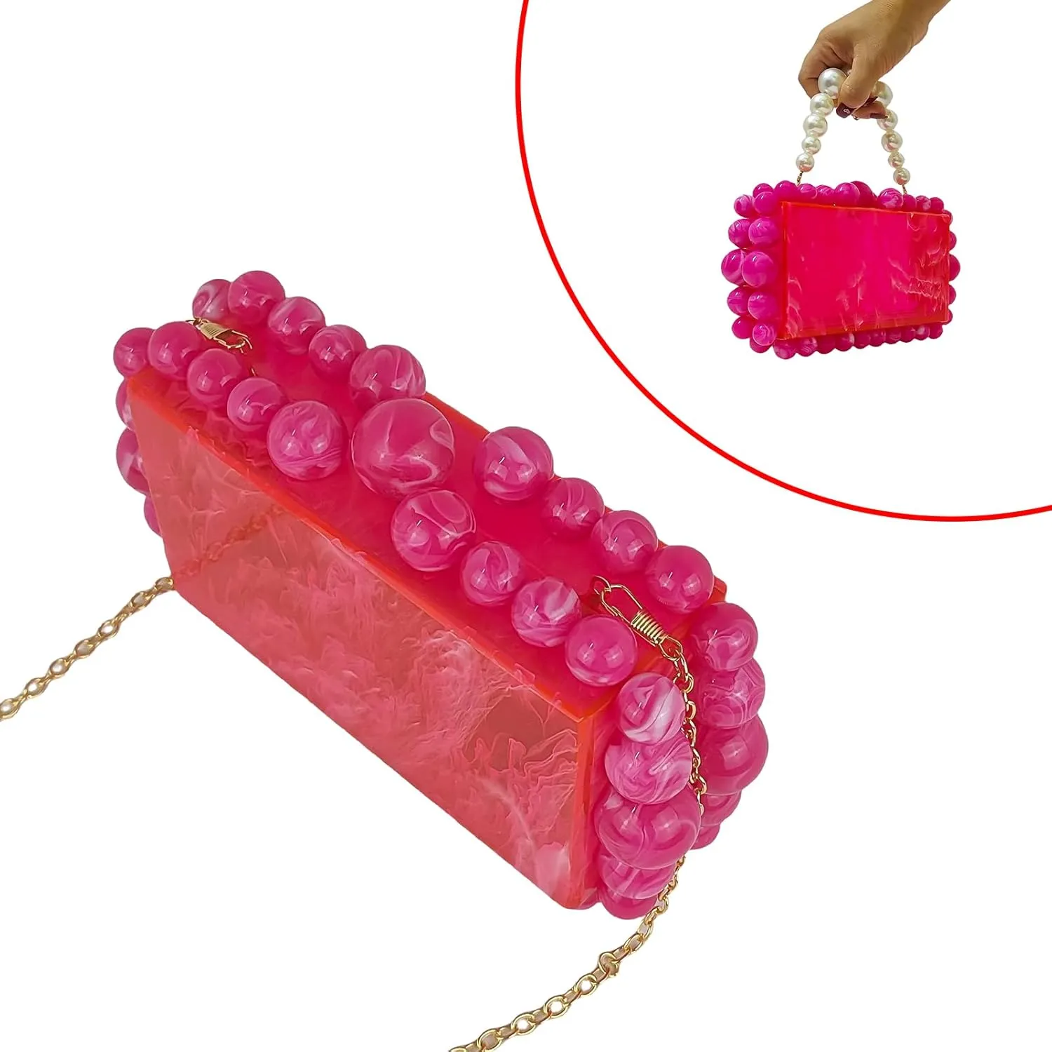 Acrylic Evening Handbag Marble Box Clutch Purse Women Beaded Party Prom Cocktail Bag