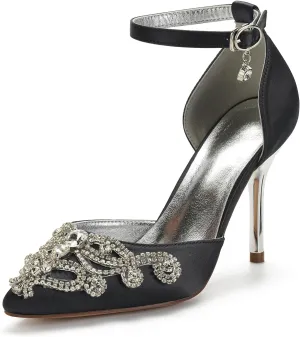 ADMLZQQ Rhinestone Wedding Shoes for Bride High Heel Bridal Shoes Closed Toe Wedding Heels Dress Banquet Shoes