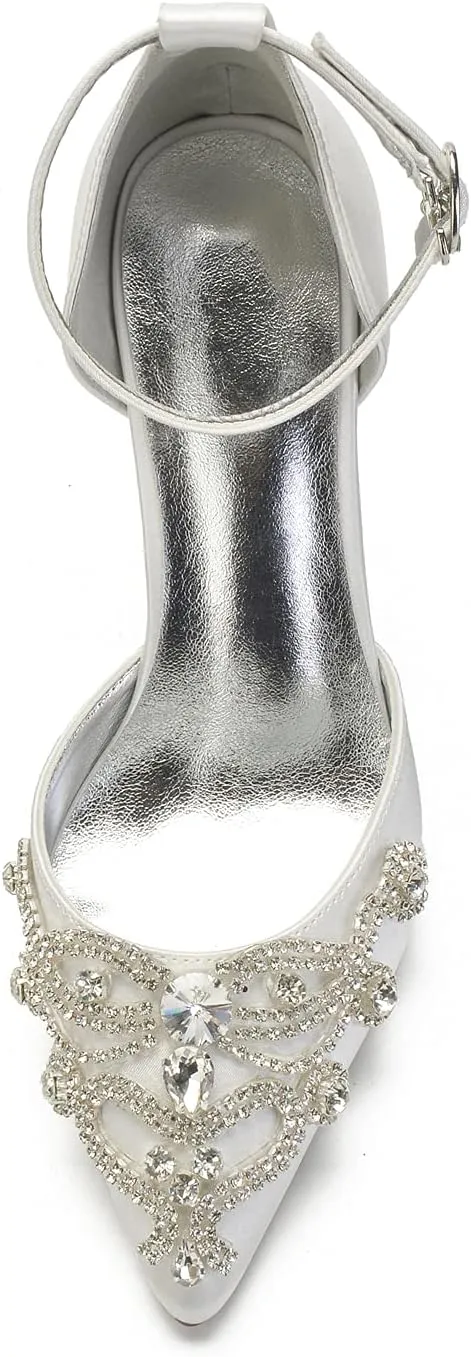 ADMLZQQ Rhinestone Wedding Shoes for Bride High Heel Bridal Shoes Closed Toe Wedding Heels Dress Banquet Shoes