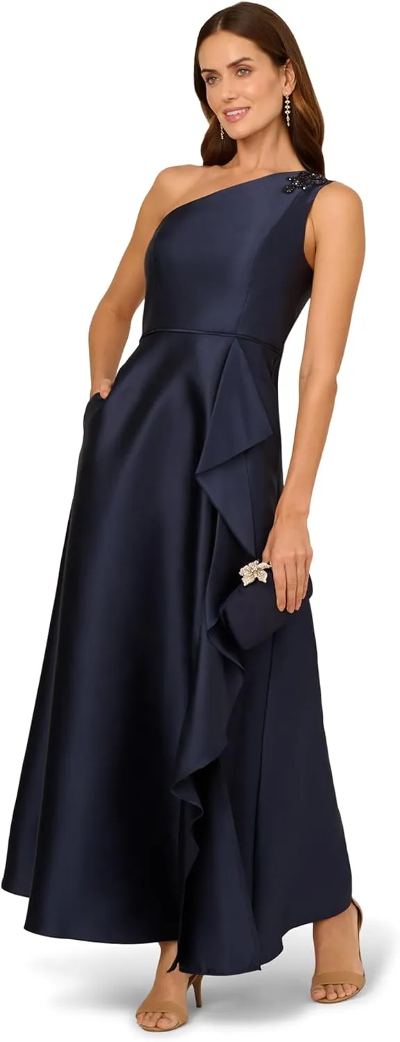 Adrianna Papell Women's One Shoulder Mikado Gown