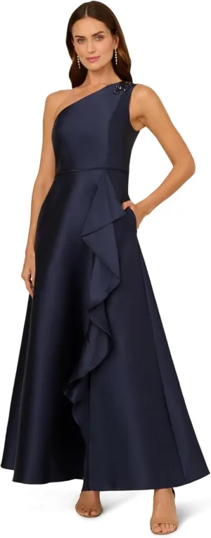 Adrianna Papell Women's One Shoulder Mikado Gown