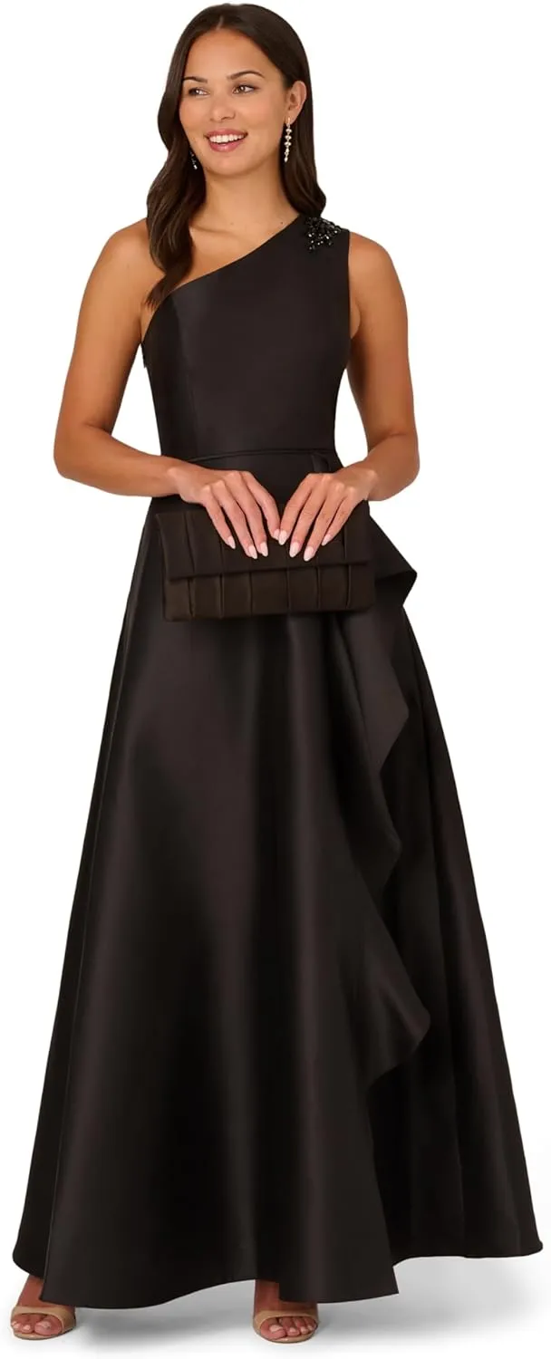 Adrianna Papell Women's One Shoulder Mikado Gown
