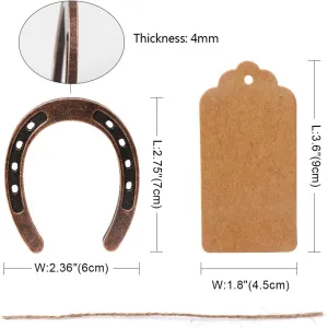 AerWo 20pcs Good Lucky Horse Shoes with Kraft Tag, Metal Mini Craft Horseshoes Decorations for Rustic Vintage Wedding Party Decor Western Party Decorations