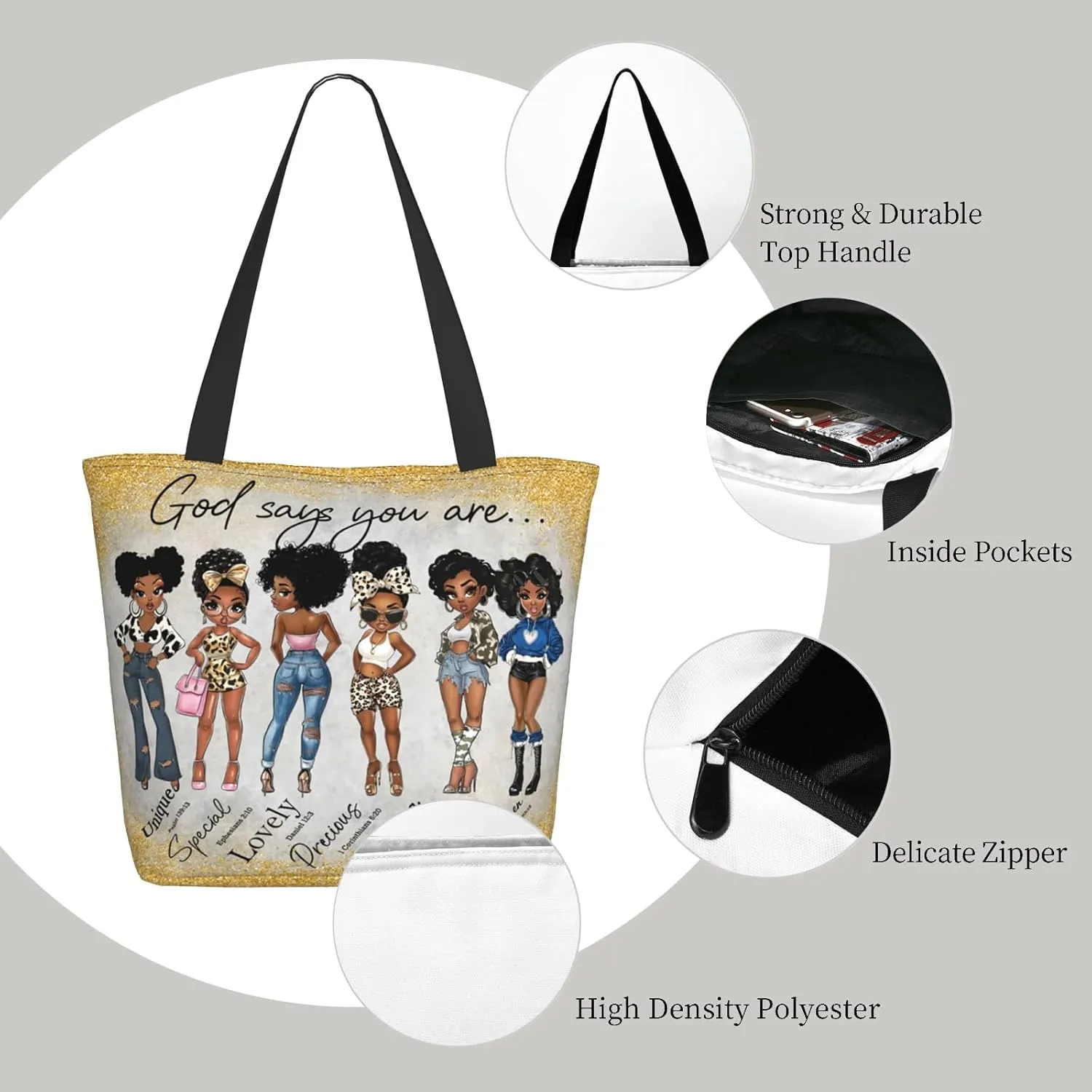 African American Women Tote Bag，Black Shoulder Handbag，Black Art Tote，Afro Black Women Magic Handbags