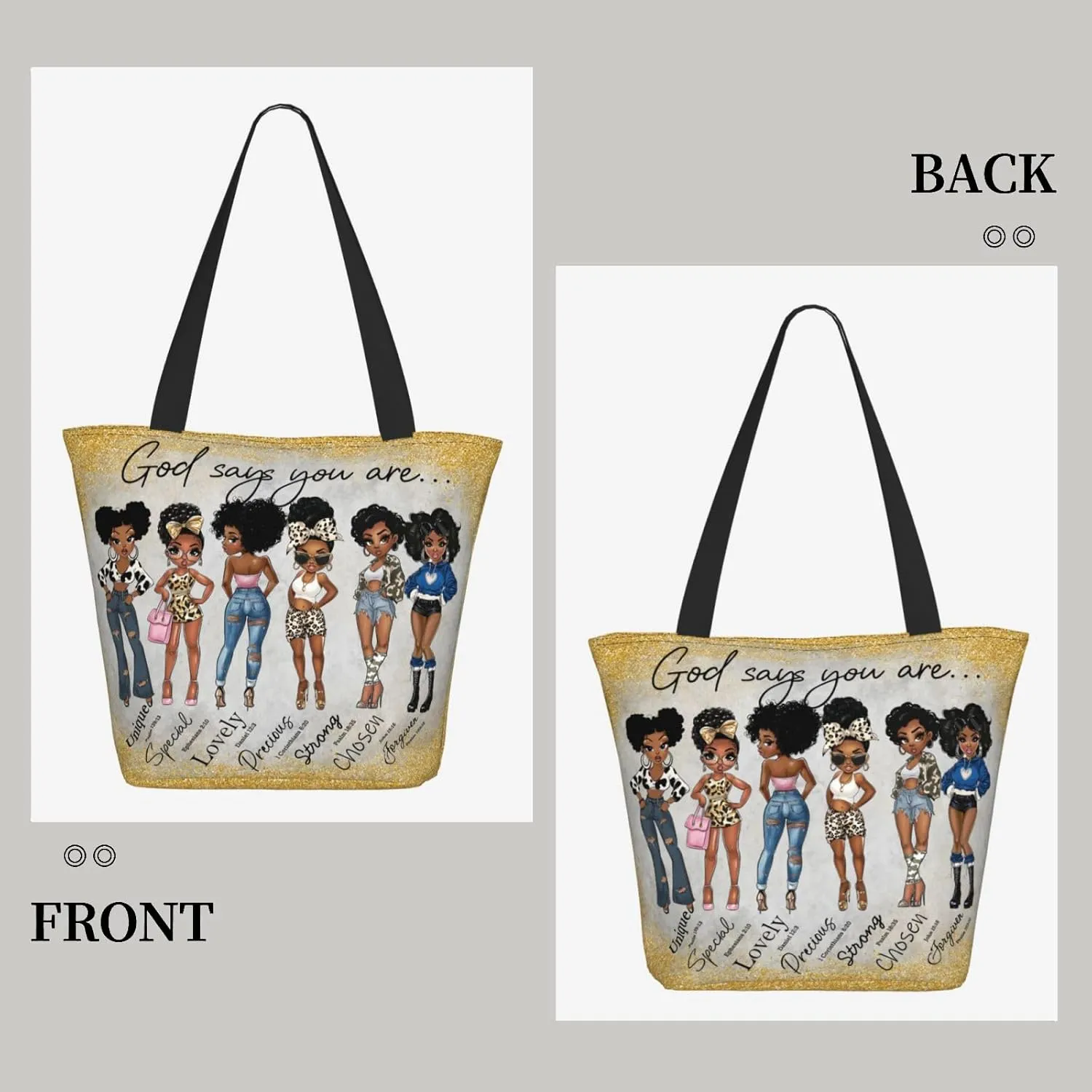 African American Women Tote Bag，Black Shoulder Handbag，Black Art Tote，Afro Black Women Magic Handbags