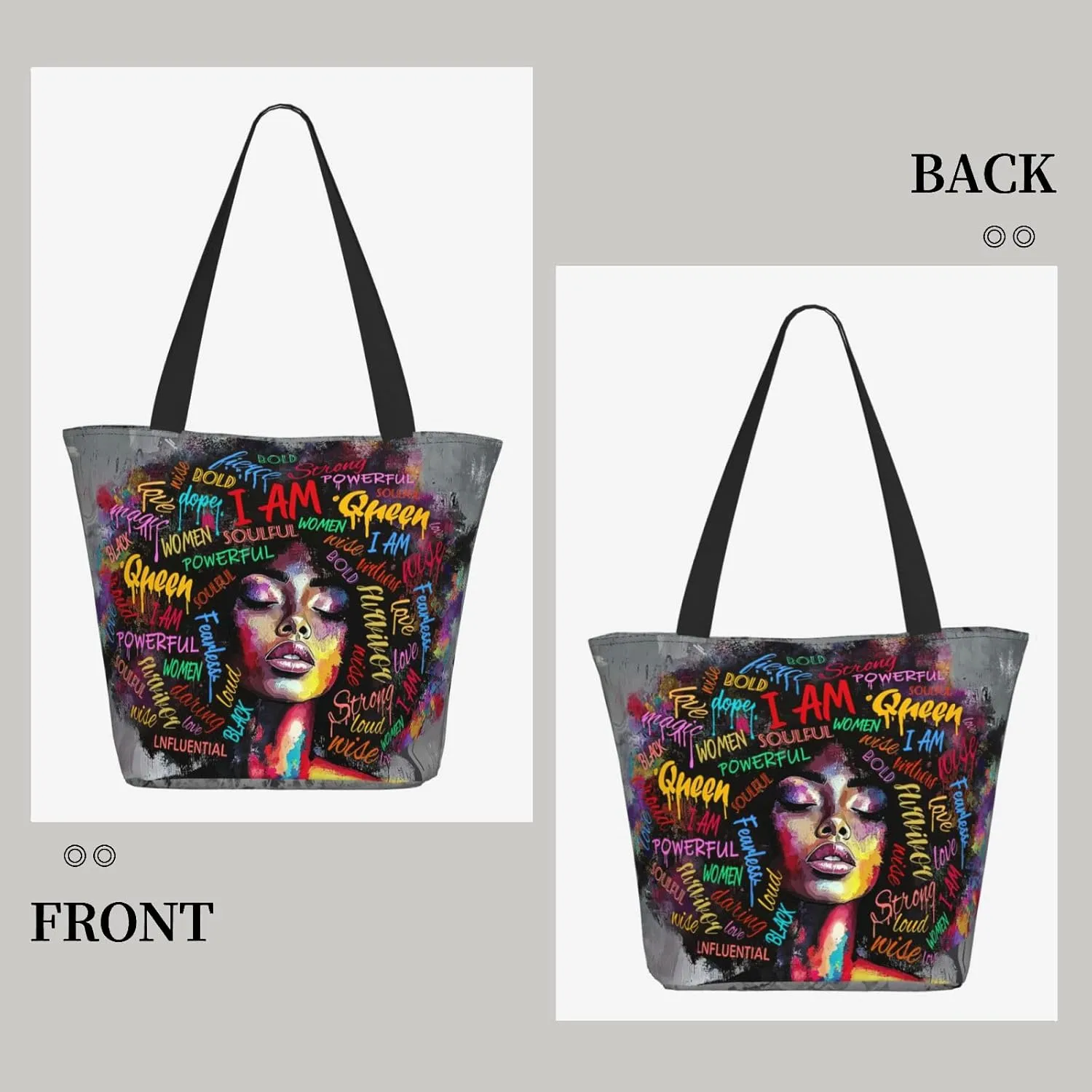 African American Women Tote Bag，Black Shoulder Handbag，Black Art Tote，Afro Black Women Magic Handbags