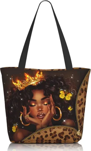 African American Women Tote Bag，Black Shoulder Handbag，Black Art Tote，Afro Black Women Magic Handbags