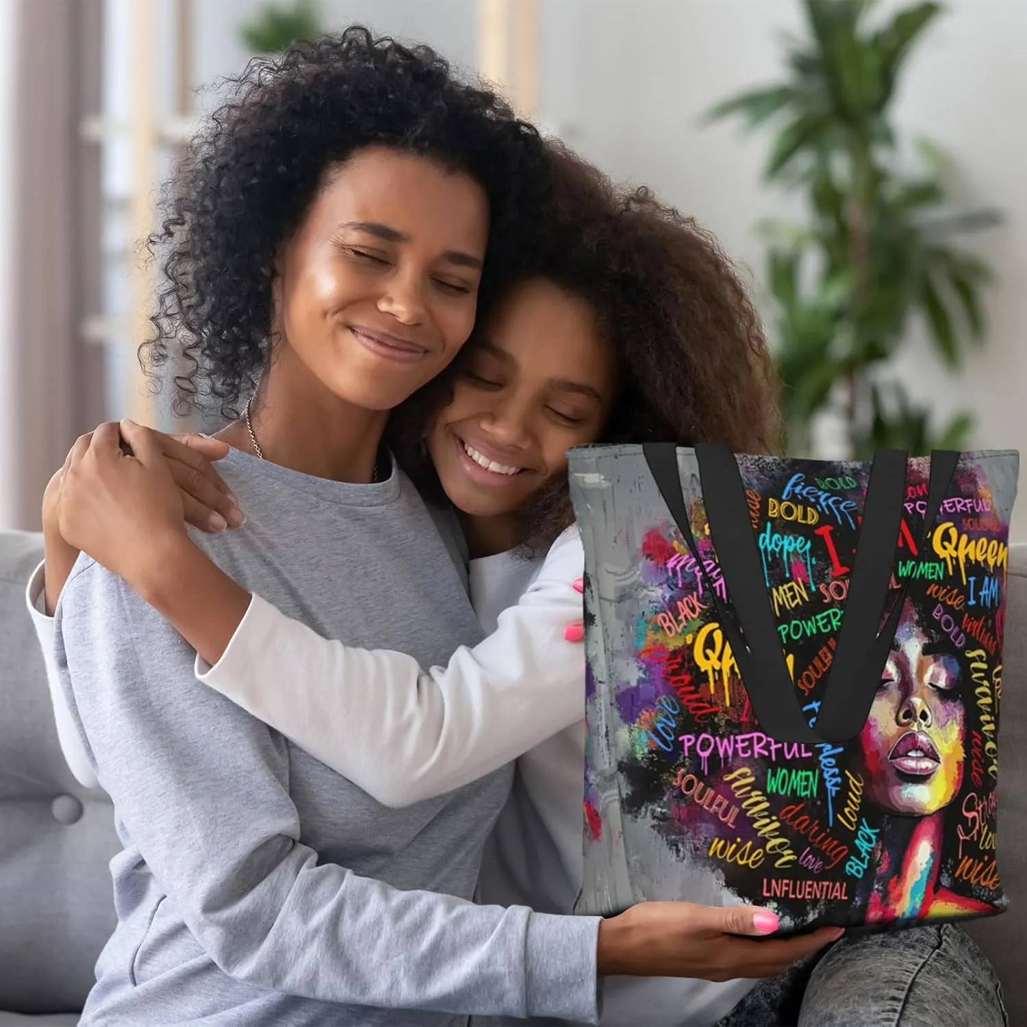 African American Women Tote Bag，Black Shoulder Handbag，Black Art Tote，Afro Black Women Magic Handbags